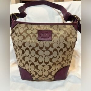 Coach Signature Monogram Canvas and Leather Hobo Shoulder Crossbody bag